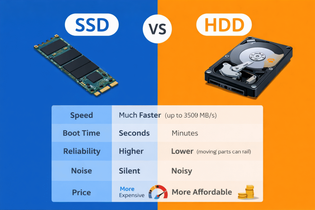 SSD vs HDD comparison for laptop upgrade speed performance